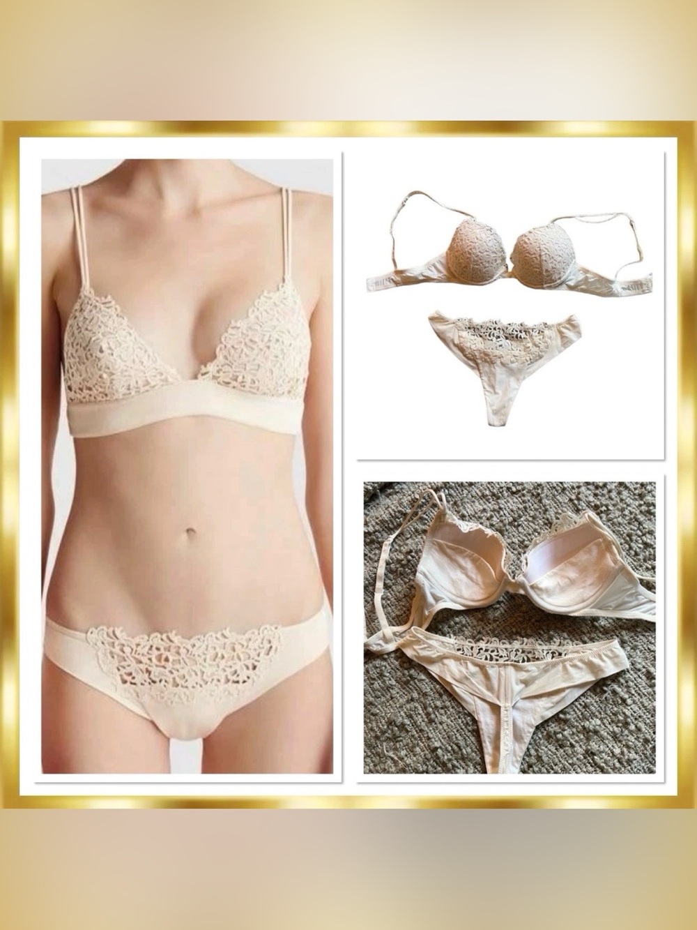 La Perla Silk Petit Macrame Woven Frastaglio Motits Push Up Set Ivory Size 2